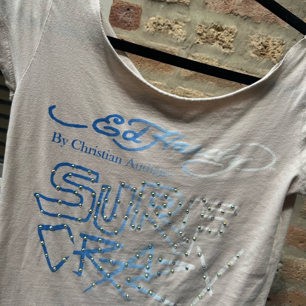 Vintage Ed Hardy Custom Off-the-Shoulder Custom Cut T Shirt